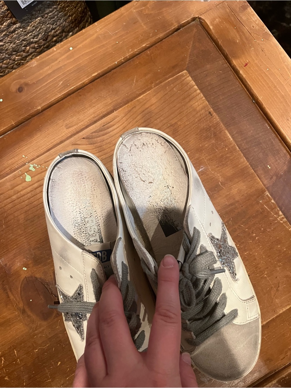 Golden Goose White Sneakers with Silver Glitter Star - Picture 5 of 5